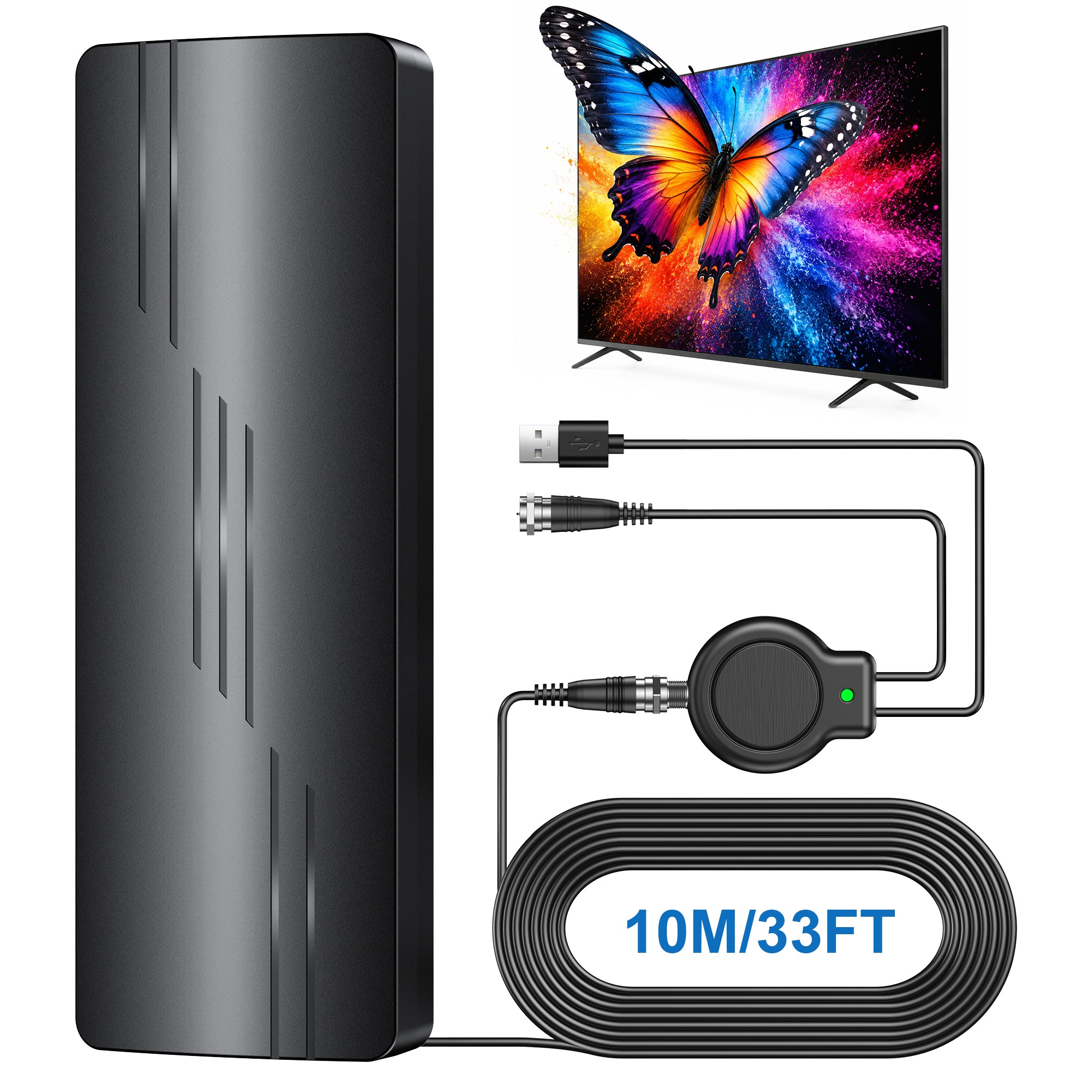 2026 Upgraded TV Antenna for Smart TV, 1800+ Miles Range Strongest for Local Channels with Waterproof Design, 32FT Coax Cable-Support 4K 1080p TV Antenna Indoor Ourdoor