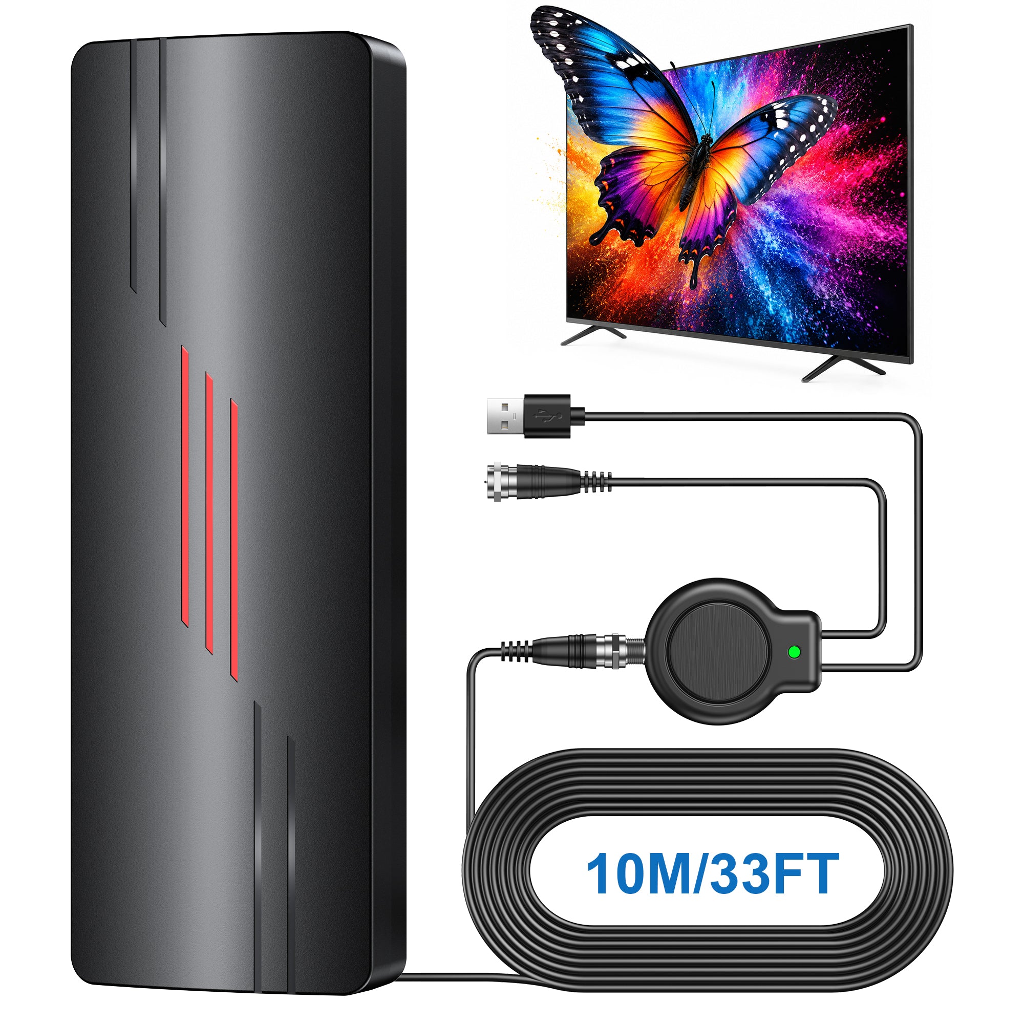 2026 Upgraded TV Antenna for Smart TV, 1800+ Miles Range Strongest for Local Channels with Waterproof Design, 32FT Coax Cable-Support 4K 1080p TV Antenna Indoor Ourdoor(Red)