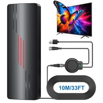 2026 Upgraded TV Antenna for Smart TV, 1800+ Miles Range Strongest for Local Channels with Waterproof Design, 32FT Coax Cable-Support 4K 1080p TV Antenna Indoor Ourdoor(Red)