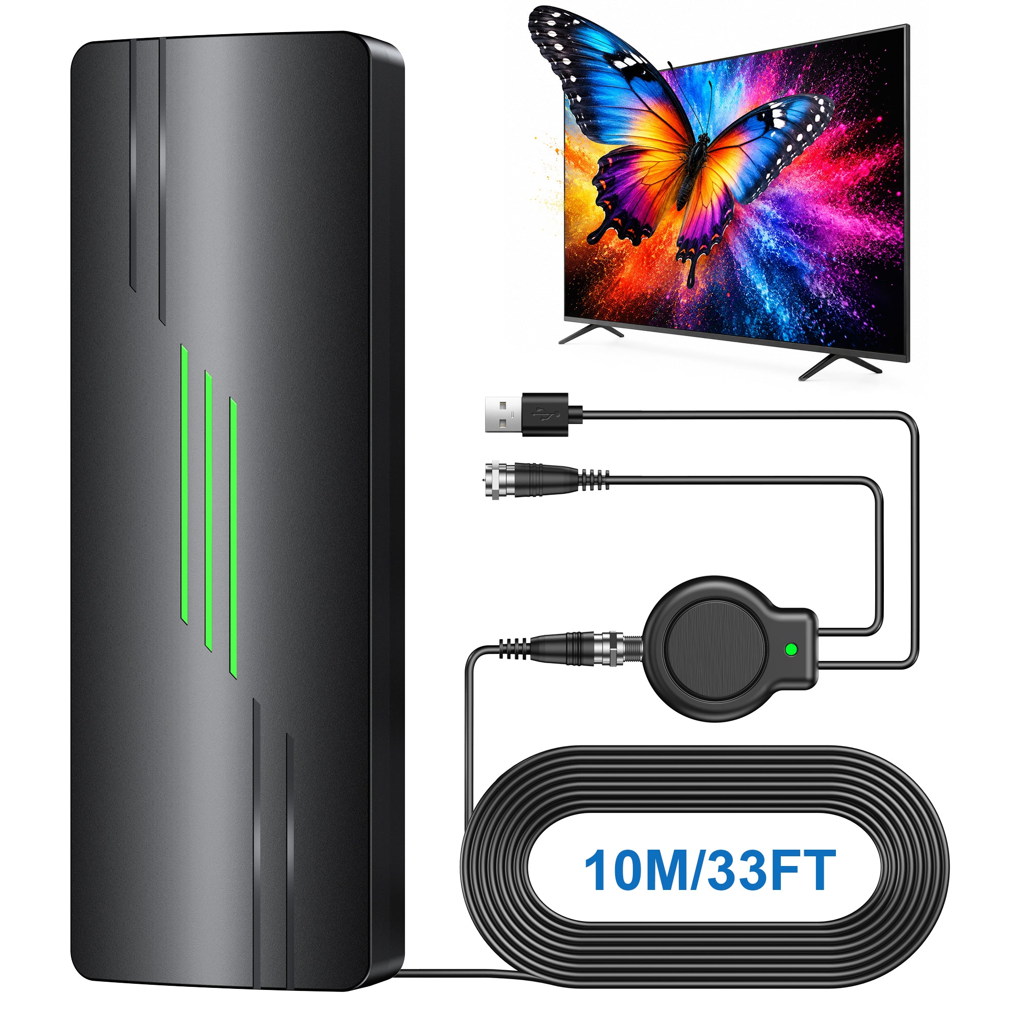 2026 Upgraded TV Antenna for Smart TV, 1800+ Miles Range Strongest for Local Channels with Waterproof Design, 32FT Coax Cable-Support 4K 1080p TV Antenna Indoor Ourdoor(Green)