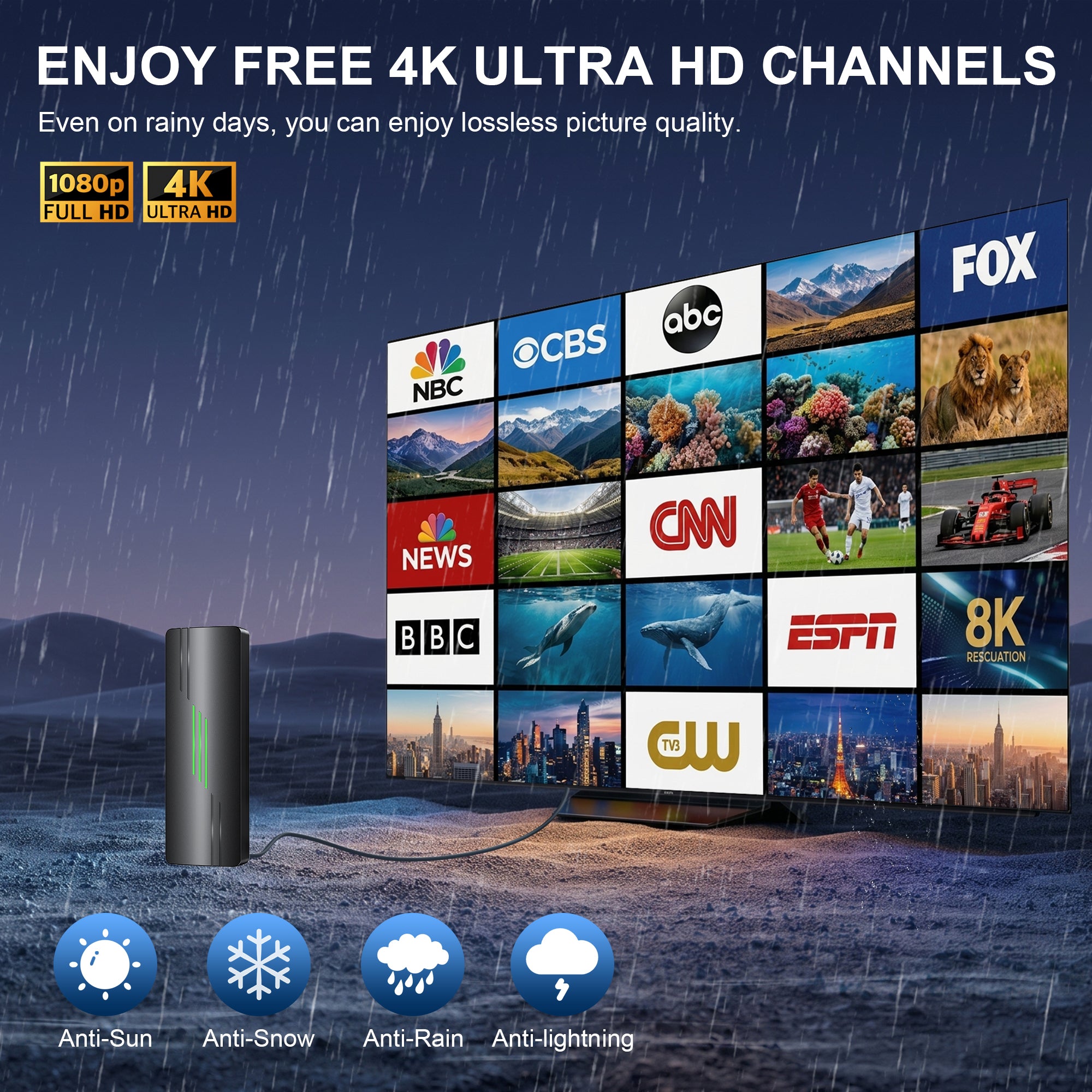 2026 Upgraded TV Antenna for Smart TV, 1800+ Miles Range Strongest for Local Channels with Waterproof Design, 32FT Coax Cable-Support 4K 1080p TV Antenna Indoor Ourdoor(Green)
